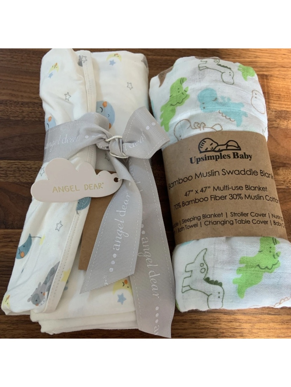 NEW Lot Of 2 Swaddle Blankets - Angel Dear & Upsimples baby